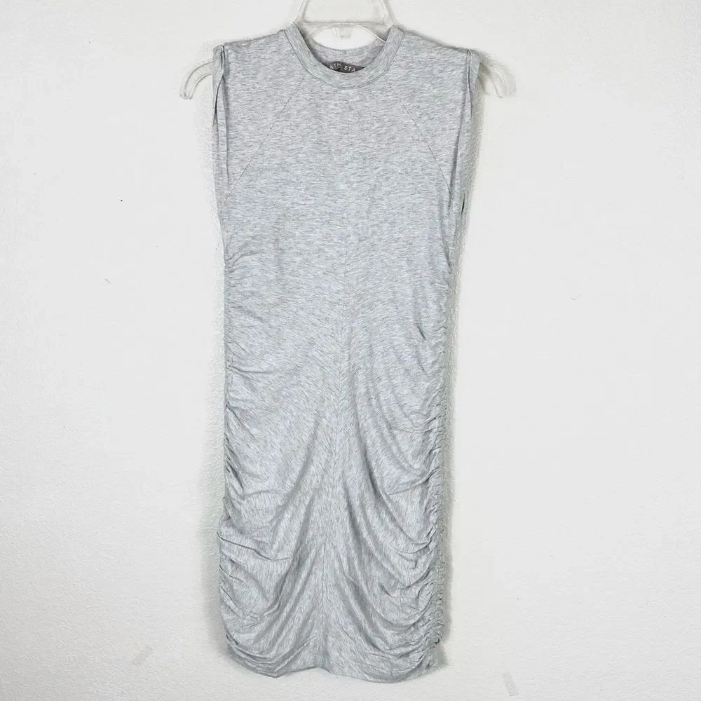 Athleta Apres Light Grey Ruched Bodycon Sleeveless Dress